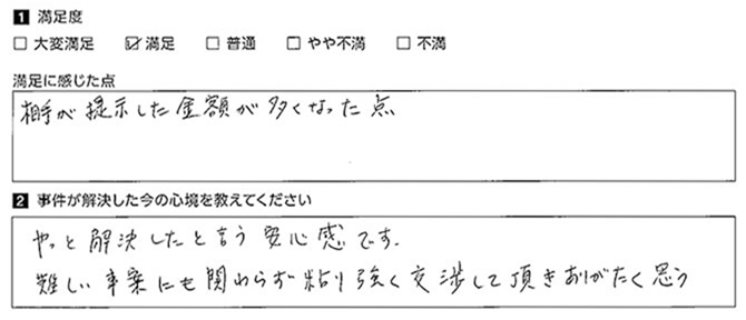 解決金額に満足しています。