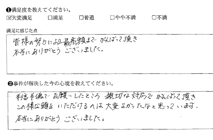 半信半疑でしたが、最高額で和解できました