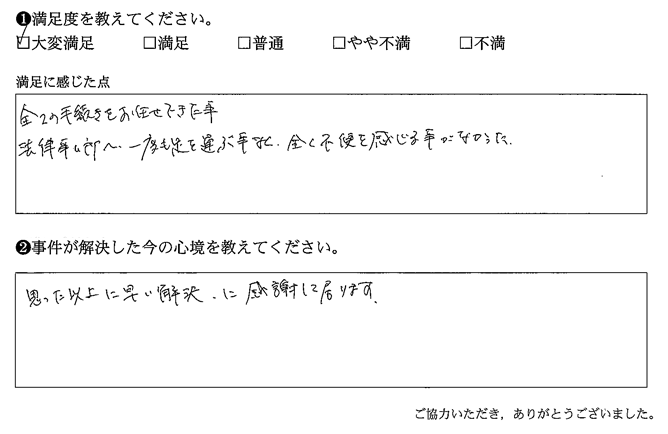 法律事務所へ一度も足を運ぶ事なく、全く不便を感じる事がなかった