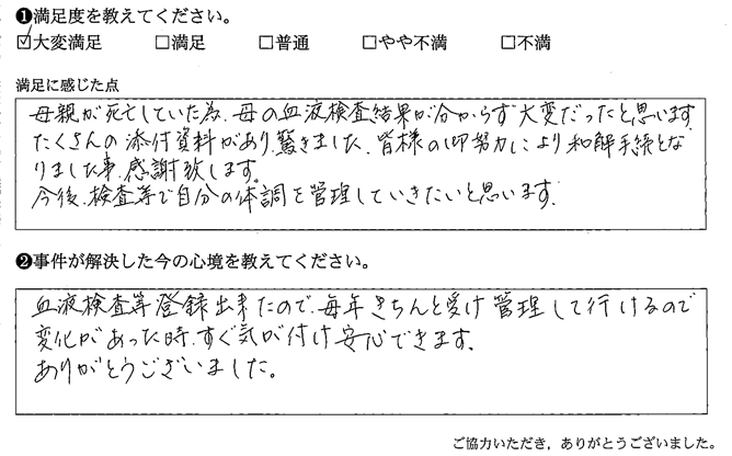 皆様の御努力により和解手続となりました事、感謝致します