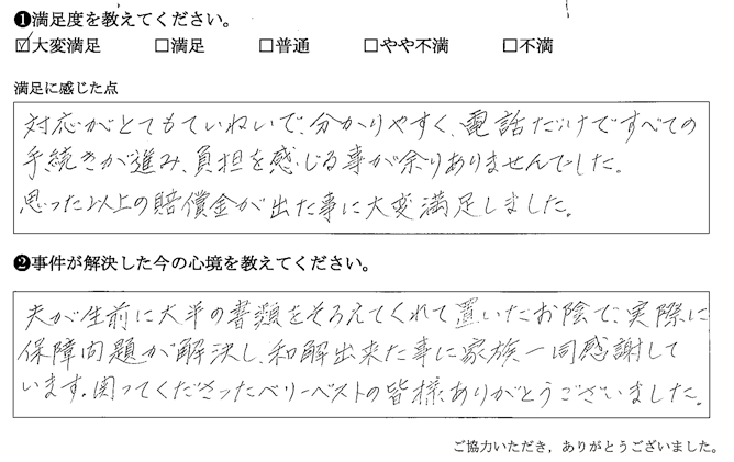 電話だけですべての手続きが進み、負担を感じる事が余りありませんでした