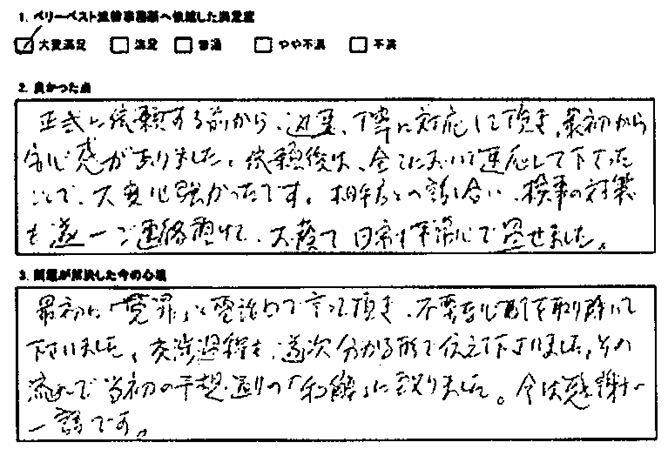 心配を取り除いていただき、大変心強かったです