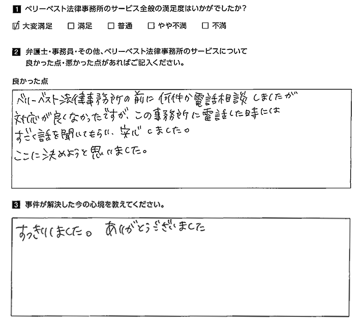 この事務所に電話した時にはすごく話を聞いてもらい、安心しました。