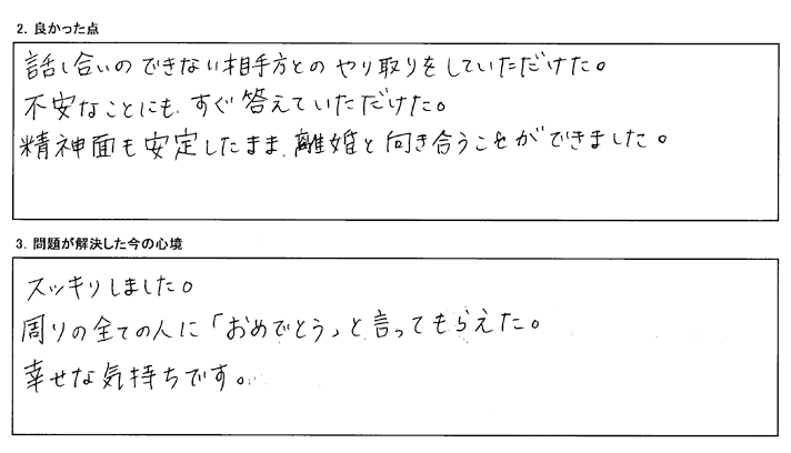 精神面も安定したまま、離婚と向き合うことができました